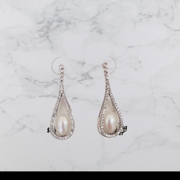 Macy's Jewelry - Macy s Cultured Pearl Bridal Drops Earrings SS 8MM CZ